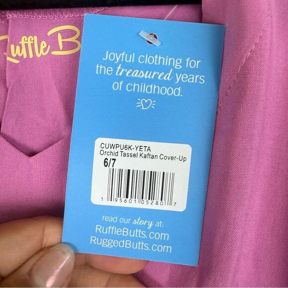 NWT RuffleButts Girls Woven Kaftan Pom Pom Poncho Swimsuit Cover-Up Size 6/7 - Picture 3 of 4